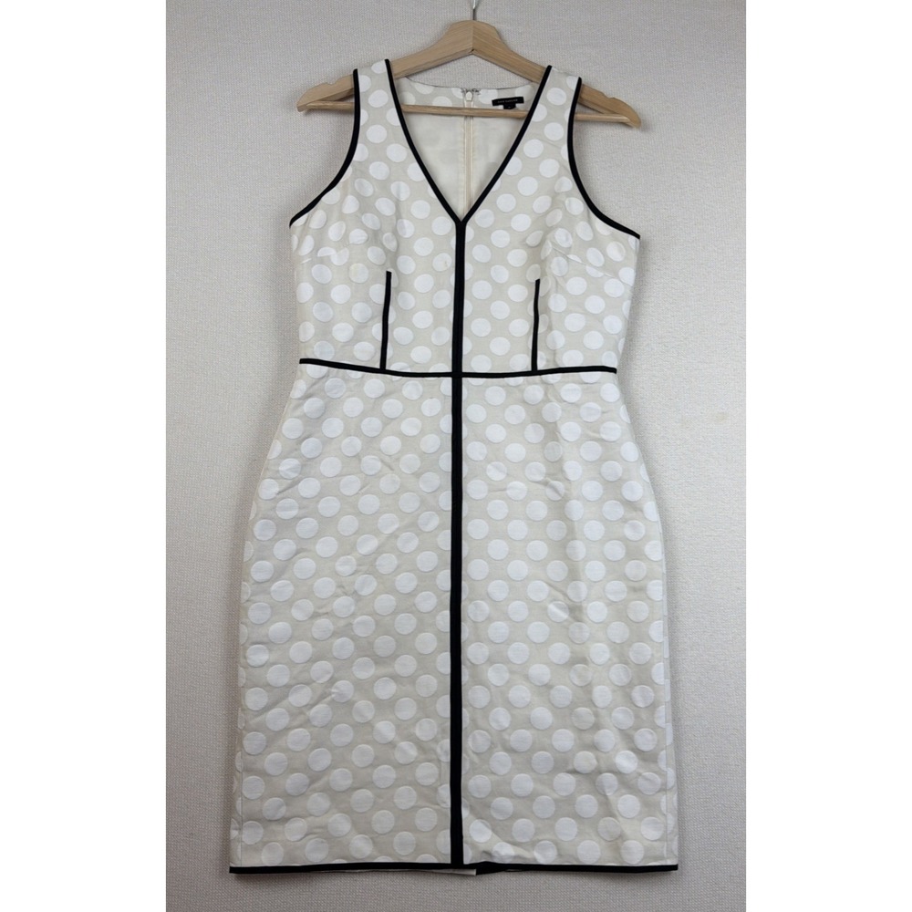 Ann Taylor V-Neck Polka Dot Cream White Sheathβ Dress Size 6 Sleeveless Career